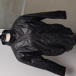 Hemingway Collection Size 7/8 Men's Black Vintage Leather Moto Bomber Jacket